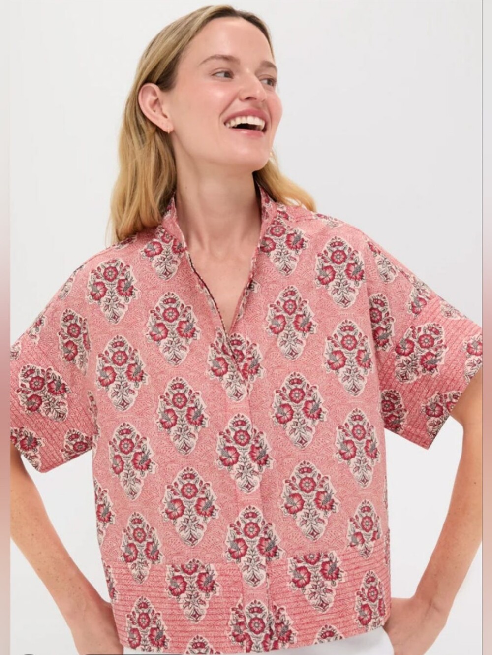 Tuckernuck Scarlet Sonata Trapunto Stitch Sofia Shirt Red Pink Floral Top Sz S